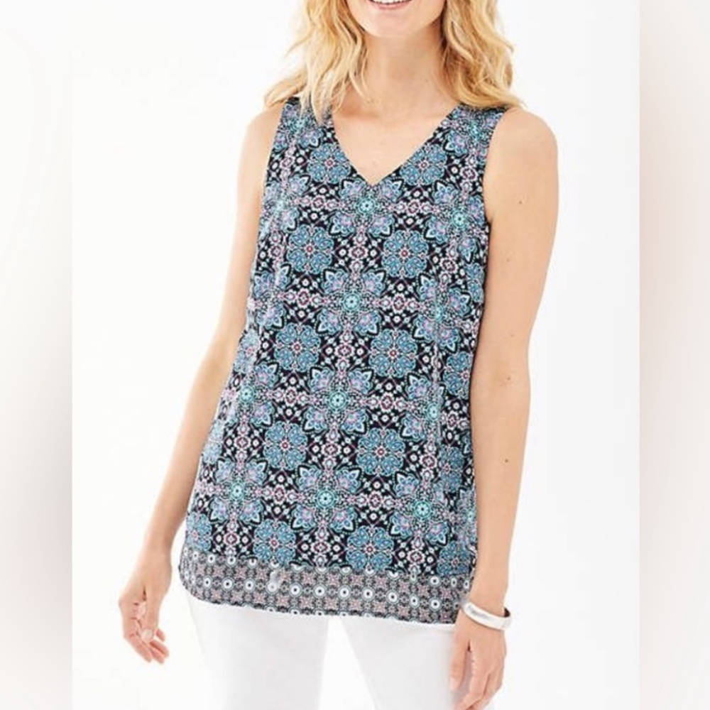 J. Jill Layered Medallion Print Sleeveless Blouse XL Lightweight Flowy Summer